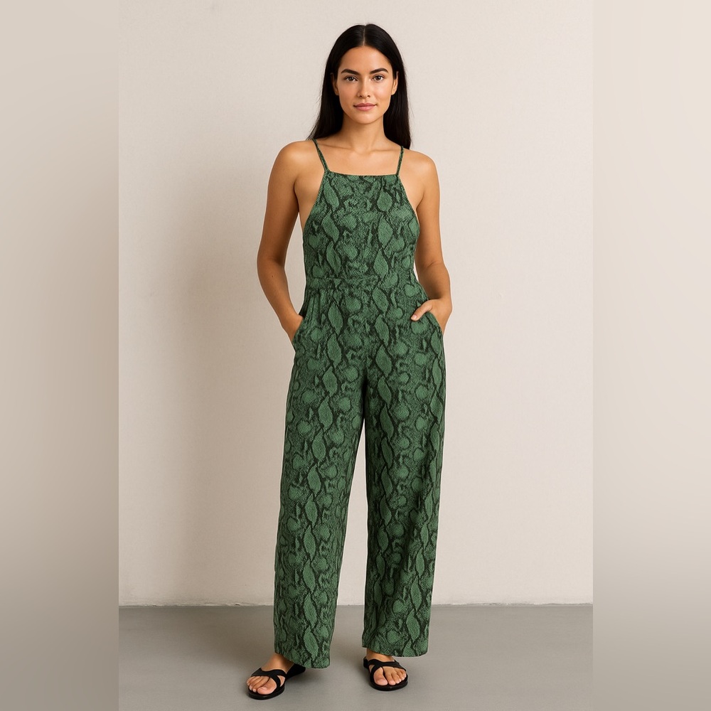 NWT BLANK NYC Linen Animal Print Jumpsuit Green S